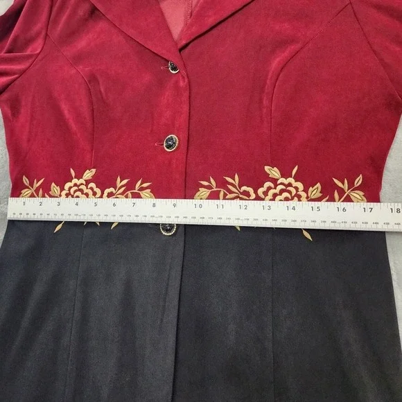 Vintage R&K Originals Pant Suit Womens 12 Black Burgundy Gold Embroidered Sueded - Picture 8 of 16